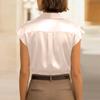 Womens Short Sleeve Button Down Satin Blouse with Lapel Collar and Loose Fit Suitable for Office and Casual Wear