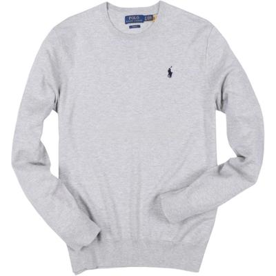 Polo SS25 Хлопковый вязаный свитер с круглым вырезом и длинными рукавами с вышивкой логотипа Pony Мужской свитер Серый 710907256-010