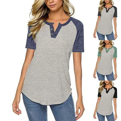 Футболки для женщин, плиссированные, с V-образным вырезом, нарядные, повседневные блузки с принтом, короткие рукава, летние топы, свободный крой