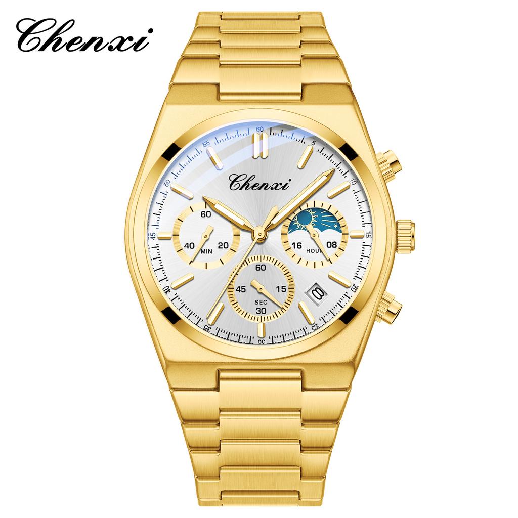 Модные часы-хронограф для мужчин, роскошные водонепроницаемые светящиеся часы с датой, золотые кварцевые мужские наручные часы Reloj Hombre