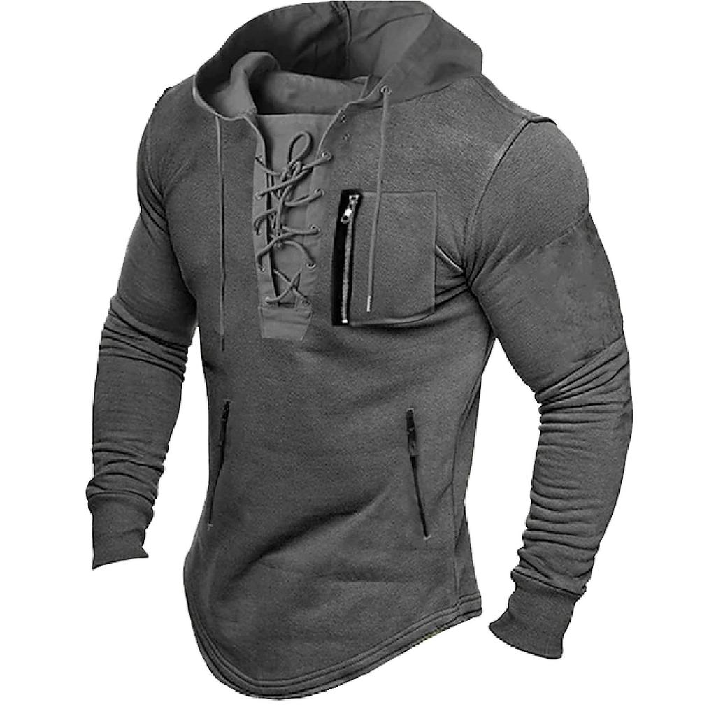 Vintage Hoodie Solid Color Zipper Pocket Sportswear Sweatshirt