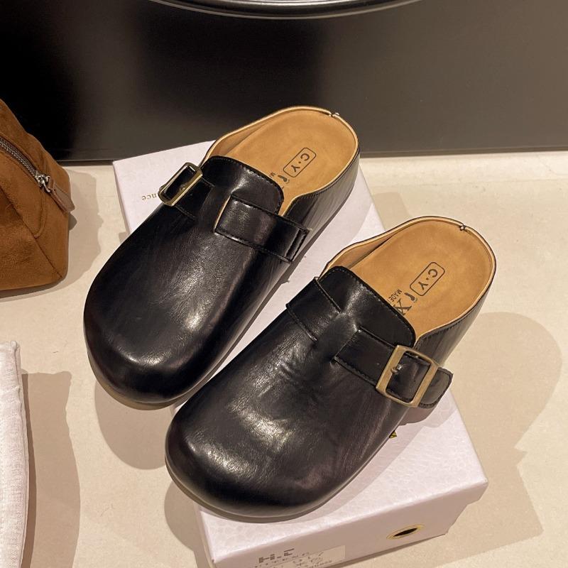 Boken Shoes Half Slippers Female Summer One Foot Lazy Person Single Shoes Toe Leather Cool Slippers