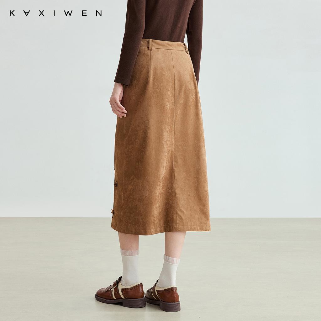 Qianwen nail bead suede half skirt, new fashionable and luxurious style, sequined high waisted long skirt for women