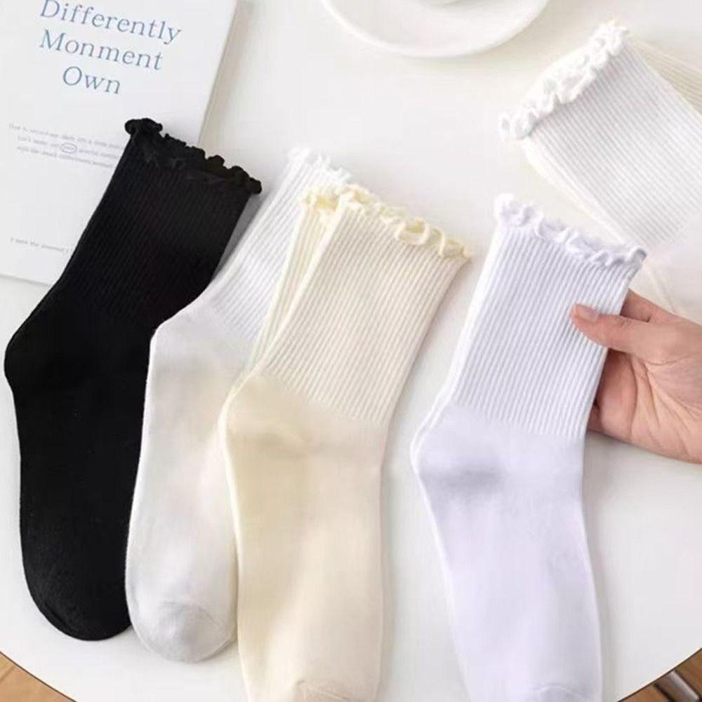 Cotton Women Ruffle Socks Comfortable JK Sock Cute Medium Tube Sock