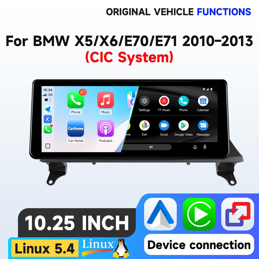 Hizpo 12,3'' Беспроводной автомобильный мультимедийный экран CarPlay Android Auto Для BMW X5 E70 X6 E71 2010-2013 Система CIC Сенсорный дисплей Airpli