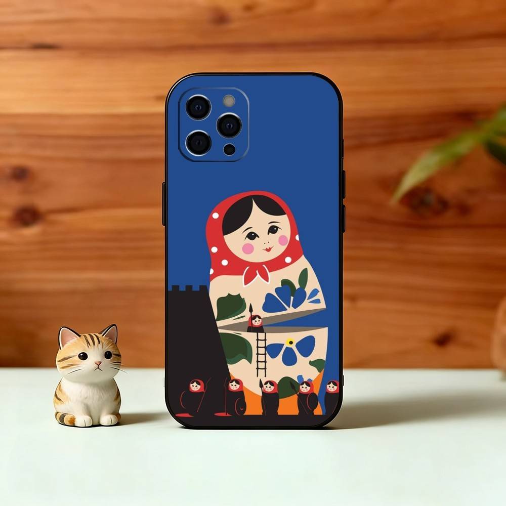 Очаровательный Чехол для Телефона с Русской Народной Росписью Для iPhone 17, 16, 15, 14, 13, 12, 11 Plus, Pro Max, Другие Мягкий Черный Чехол