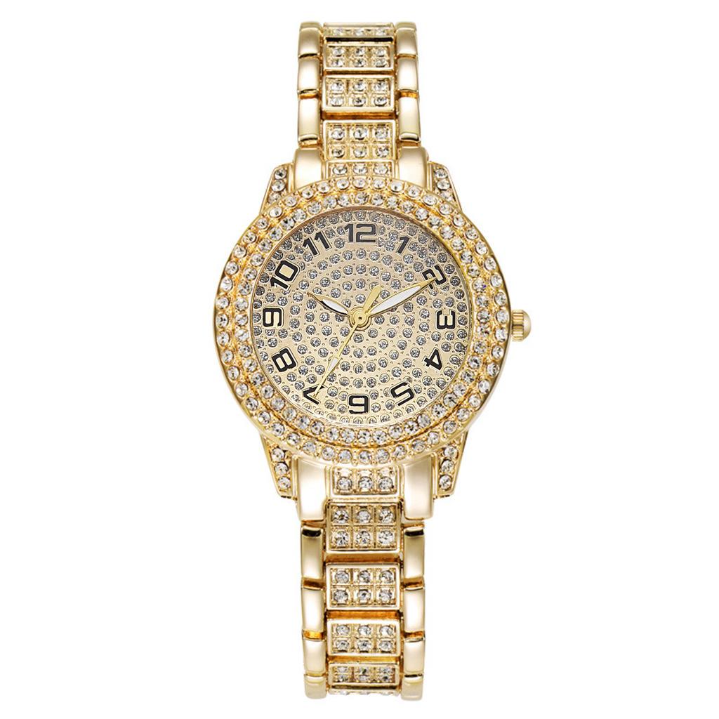 Full Diamond Roman Literary Steel Belt Watch Female Gypsy Temperament Business Quartz Watch Hip Hop Wind Full Diamond Bracelet Set