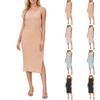 Women's Casual Fashion Vacation Round Neck Sleeveless Solid Color Hem Slit Dress