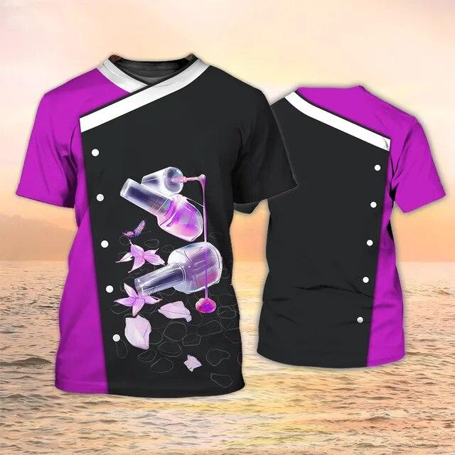 Newest Summer Fashion Women‘s T-shirt Nail Technician Personalized Tops 3d Print T Shirt Unisex Casual Nails Shirt Uniform