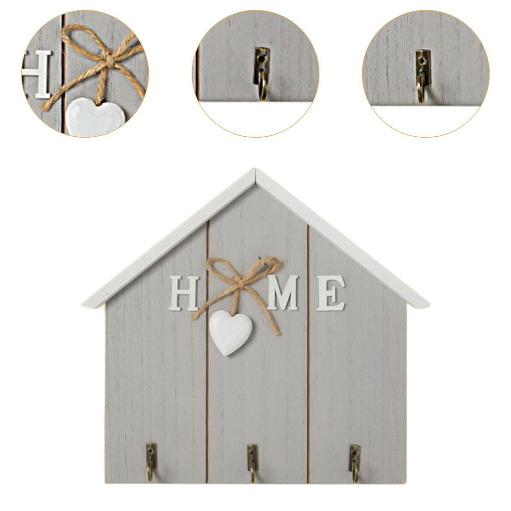 Wooden Key Holder Hat Rack 3 Hooks Wall Hanging Nordic Sturdy Rustic Wood Key