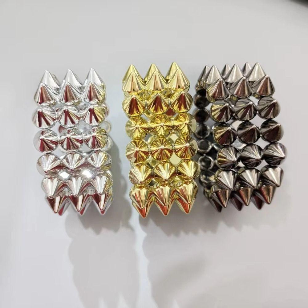 Three-row Punk Style Bracelets Metallic Texture Exaggerated Rivet Cone Bracelets Elastic Y2K Jewelry Goth Rock Bangle Hip-hop