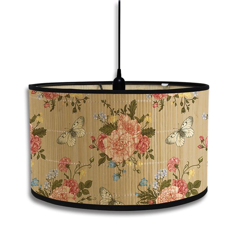 Абажур в скандинавском стиле с зеленым растительным узором, абажур из бамбука, люстра для кафе, декор в стиле ретро для домашнего проживания, подвесной светильник