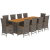 11 Piece Garden Dining Set with Cushions Gray Poly Rattan