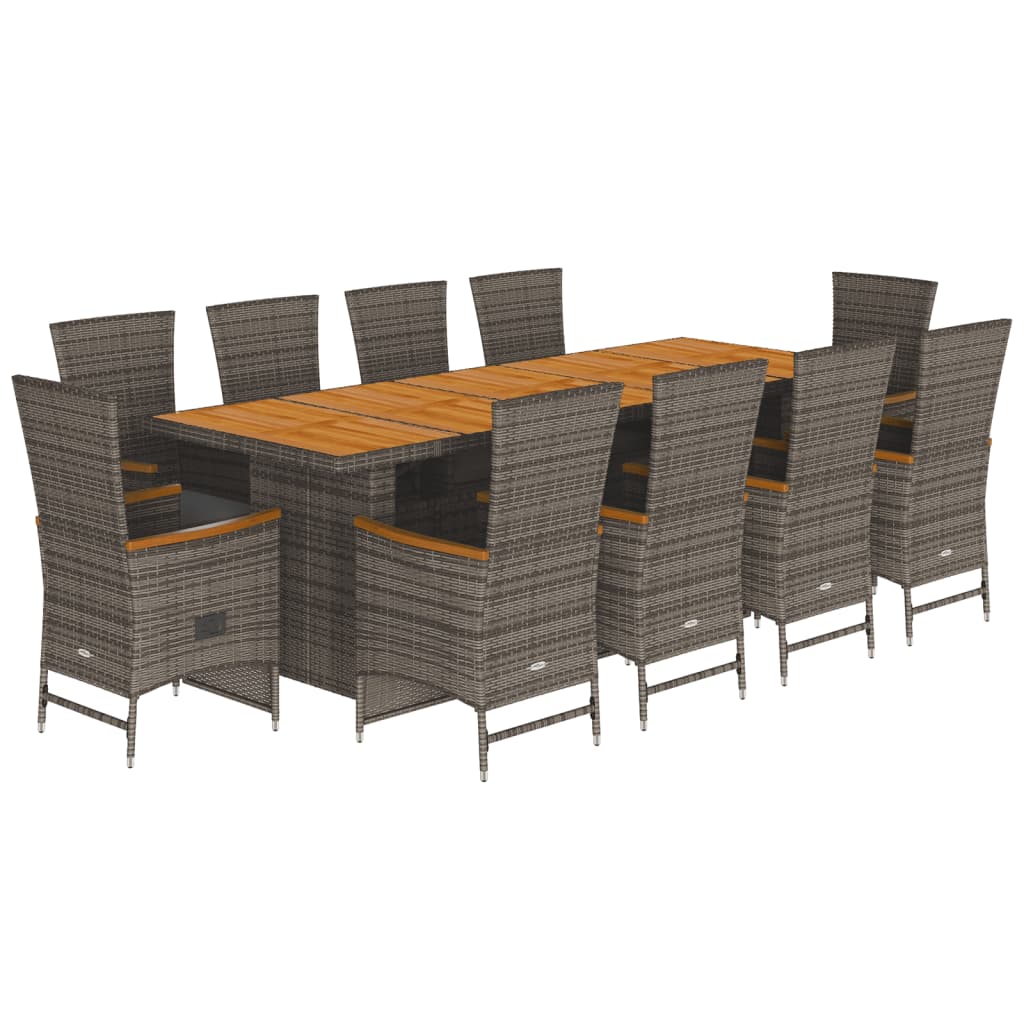 11 Piece Garden Dining Set with Cushions Gray Poly Rattan