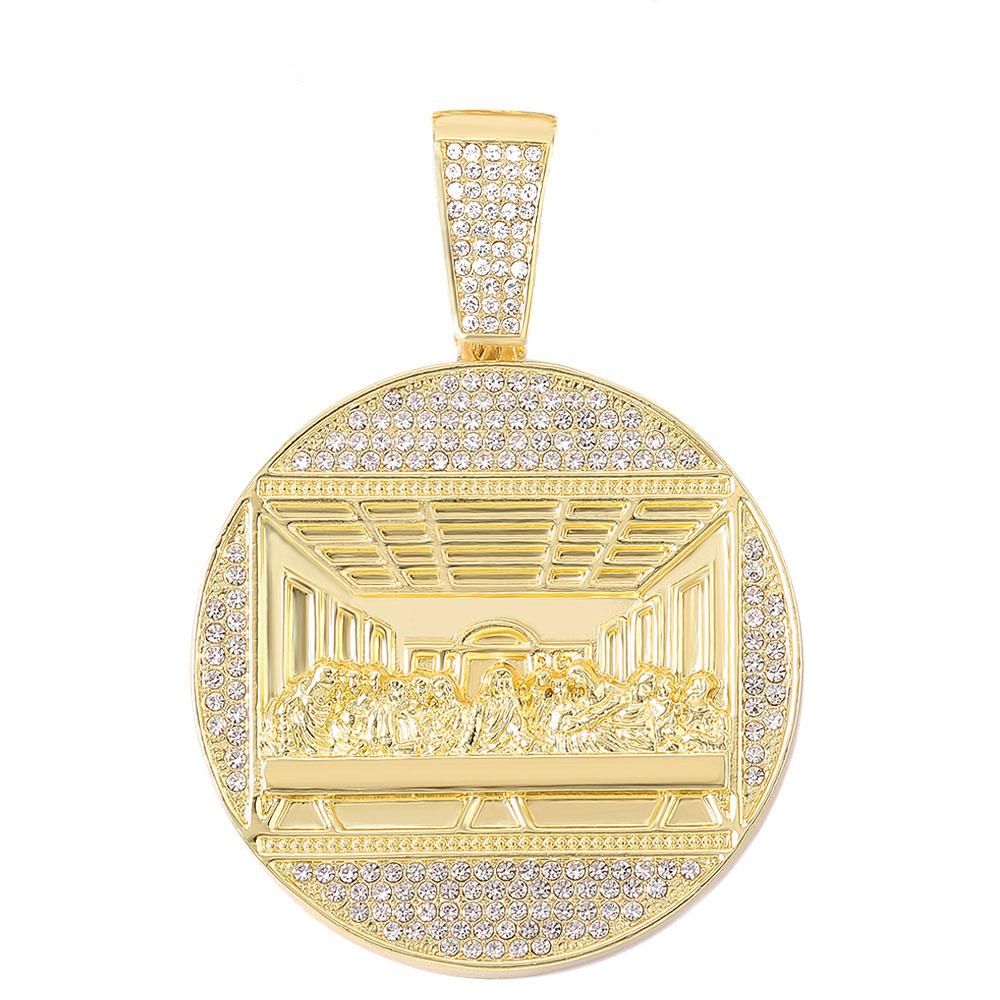 Hip Hop Last Supper Pendant Necklace With 13mm Iced Out Cuban Chain Necklaces Fashion Hiphop Men Charm 4mm Tennis Chain Jewelry