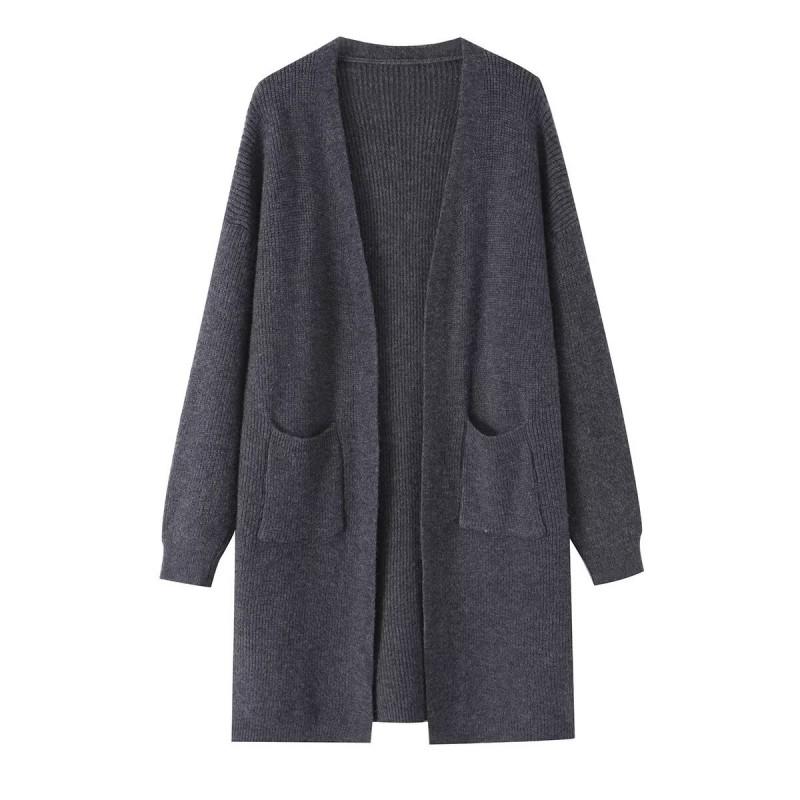 Womens Longline V-Neck Cardigan Sweater Loose Fit Casual Chic Outerwear In Solid Colors
