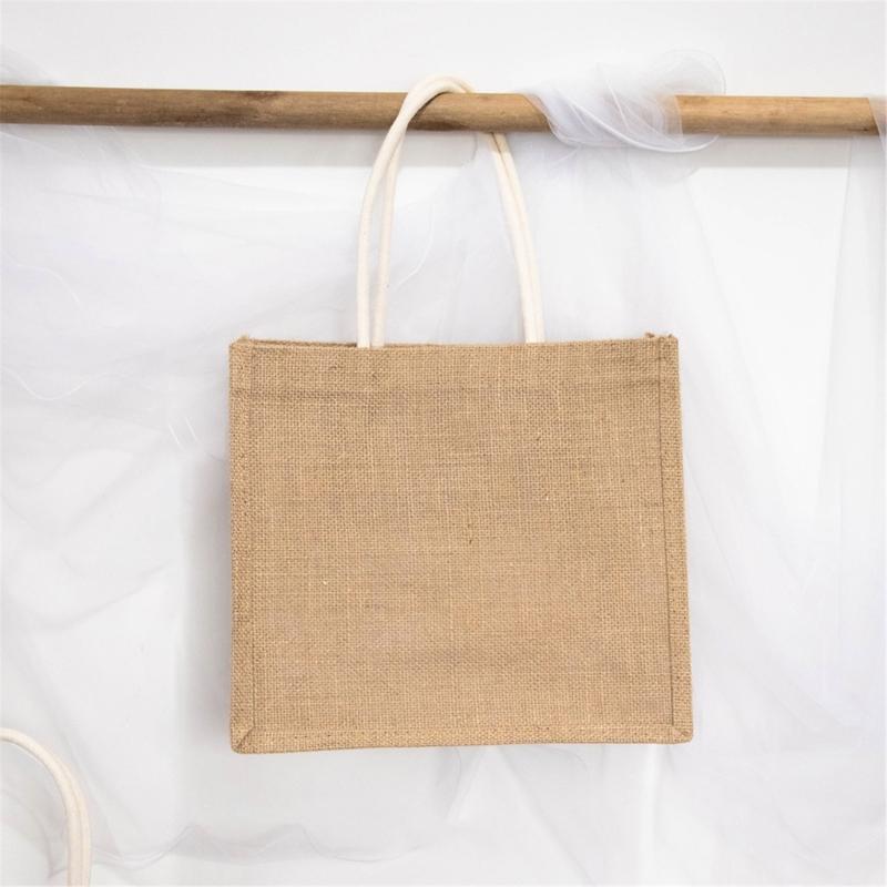 Burlap Hand Bag For Weddings Breathable Natural Fabric Large Capacity Reusable Bridal Party Gift Bag With Wide Handles