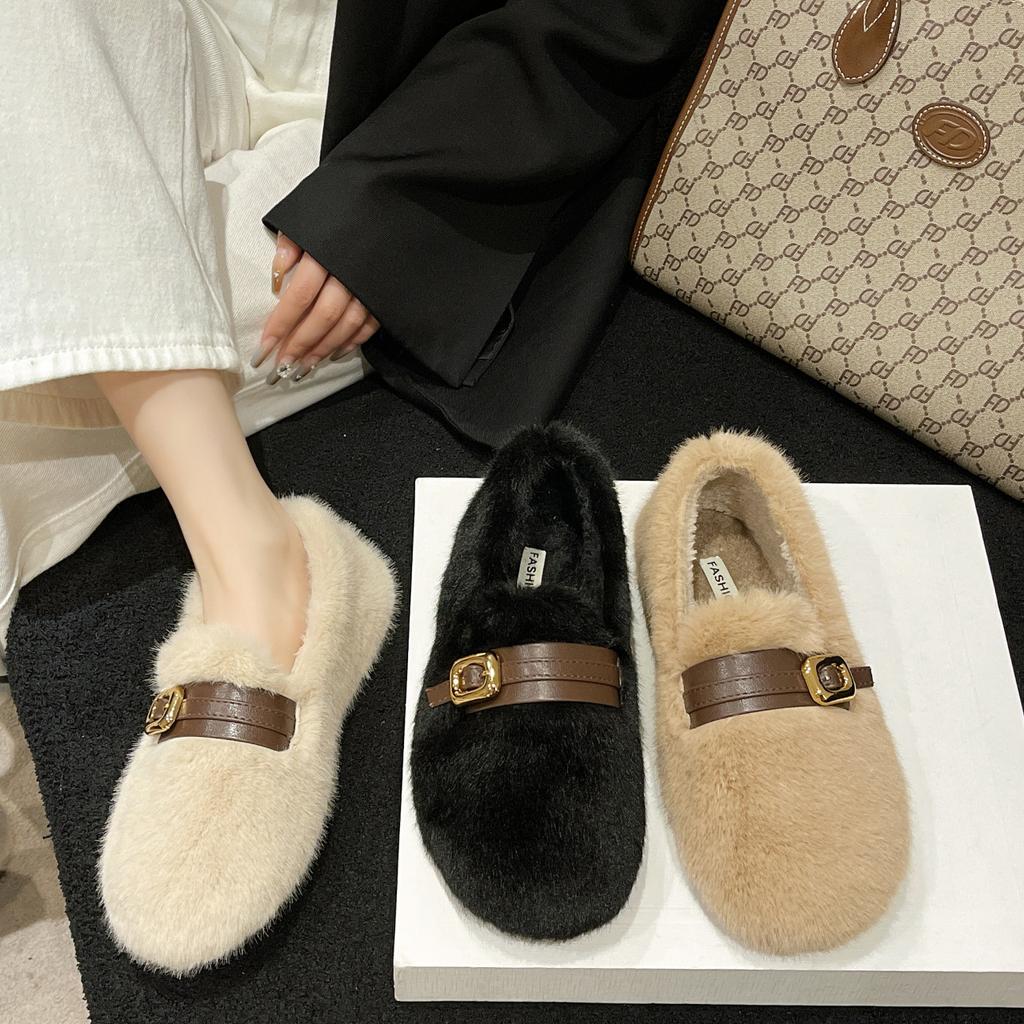 Осенние и зимние бархатные туфли Doudou маленького размера из хлопка, женские туфли, чтобы сохранить тепло, пушистые туфли на толстой подошве, женские мягкие подошвы легко носить, пух