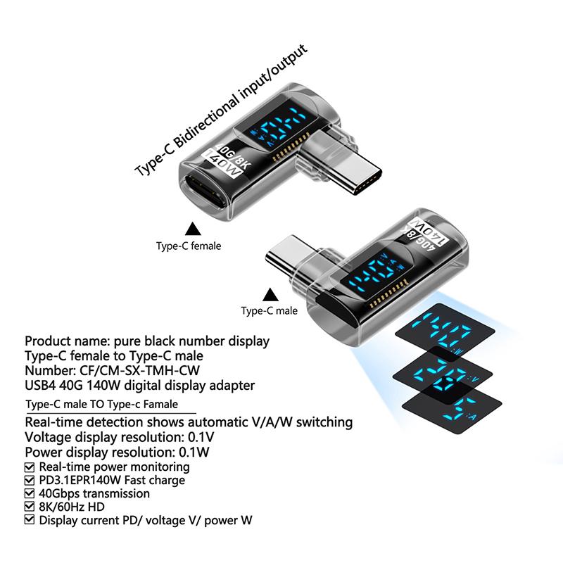 1 шт. 90-градусный USB-адаптер C для цифрового дисплея, адаптер типа C Pd 140 Вт, разъем USB-C «папа-мама»