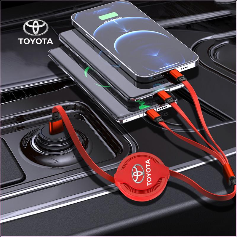 3in1 Retractable Fast Charge Data Cable USB Android Type-C IPhone for Toyota Trd GR Corolla Yaris Chr Auris RAV4 Land Cruiser Camry Highlander