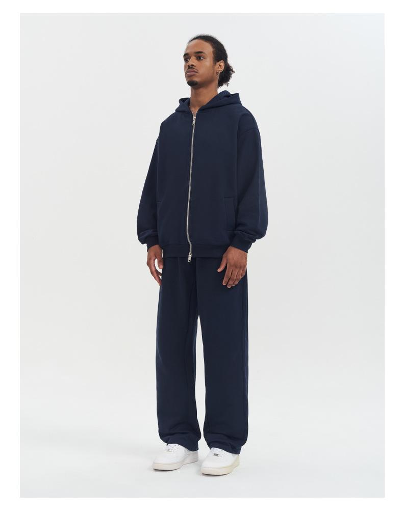 American Streetwear Hoodie and Sweatpants Set 430G Fleece-Lined Polo Collar Zip-Up Casual Tracksuit