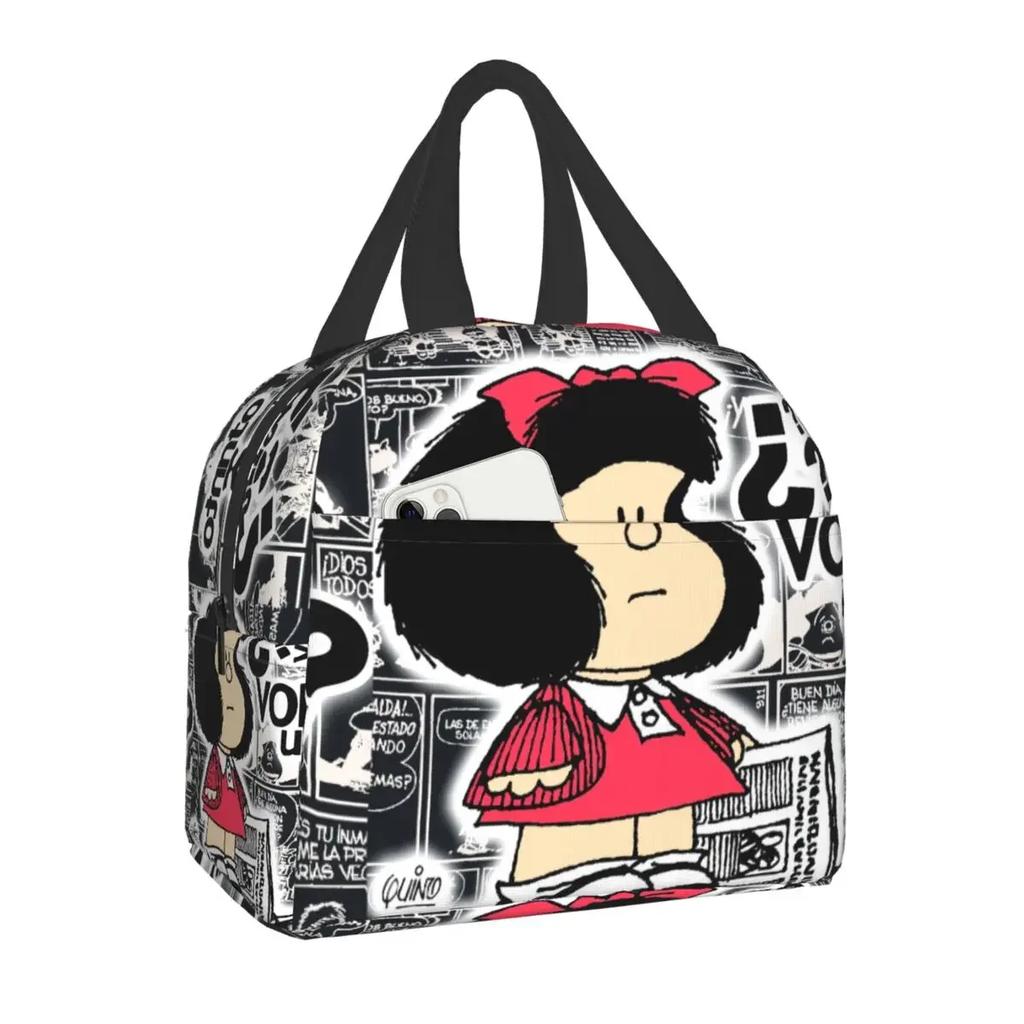 Mafalda Quino Comics Thermal Insulated Lunch Bag Resuable Lunch Box for Women Kids Outdoor Camping Travel Food Storage Bags