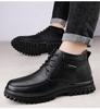 Мужские кожаные высокие ботинки Extra Large - Стиль Business Casual с большим носком и плюшевой подкладкой