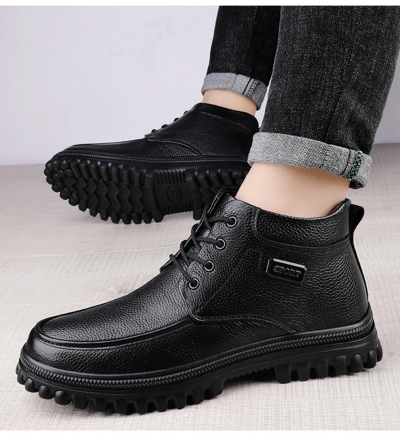 Мужские кожаные высокие ботинки Extra Large - Стиль Business Casual с большим носком и плюшевой подкладкой