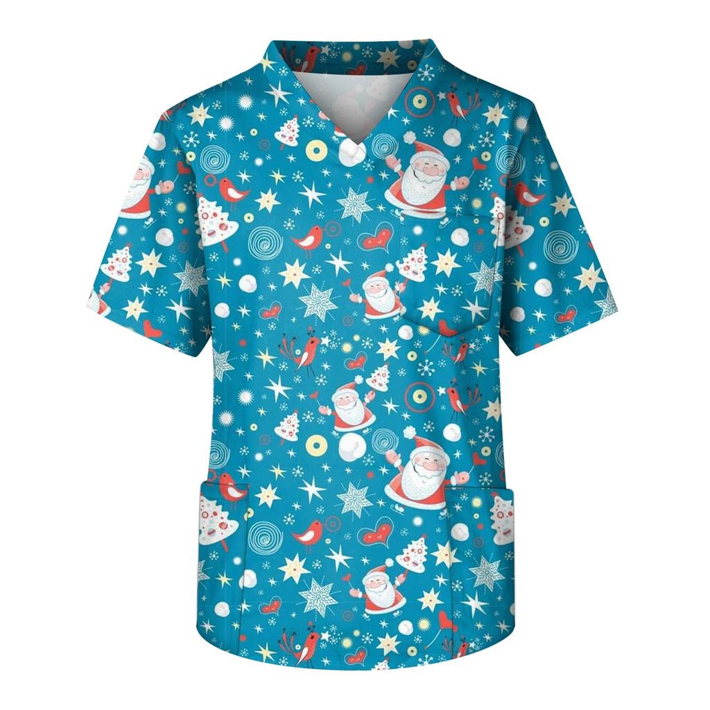 Мужской топ с короткими рукавами и V-образным вырезом с рождественским принтом и нагрудным карманом