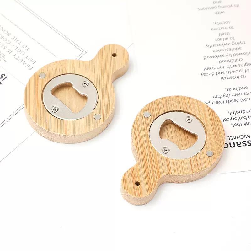 Bamboo bottle opener, household kitchen accessory beer opener, magnetic for attachment to refrigerator, wedding gift