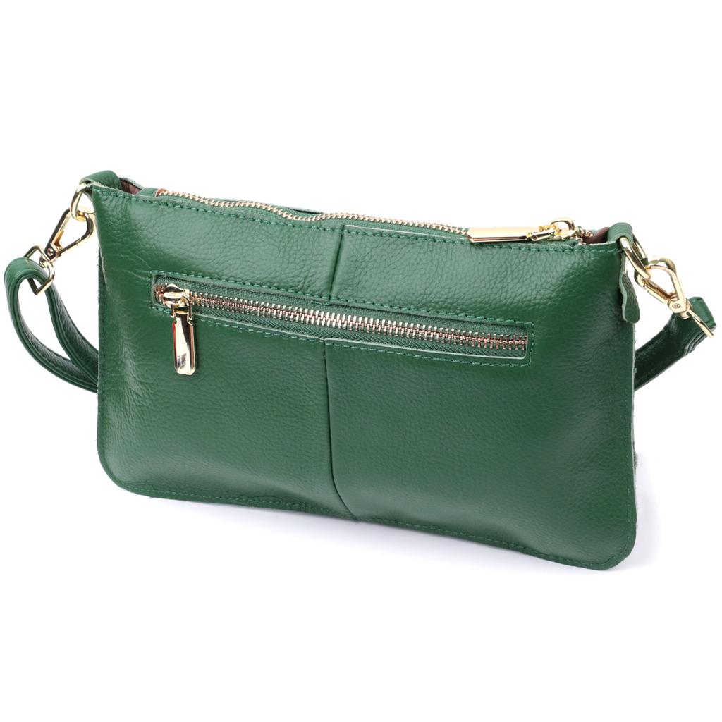 Original Women's Clutch Bag with Two Straps Made of Genuine Leather Vintage 22647 Green