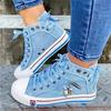 Spring Flat Lace-up Sneakers, Casual Denim Shoes, Spring and Autumn Breathable High-top Student Canvas Shoes