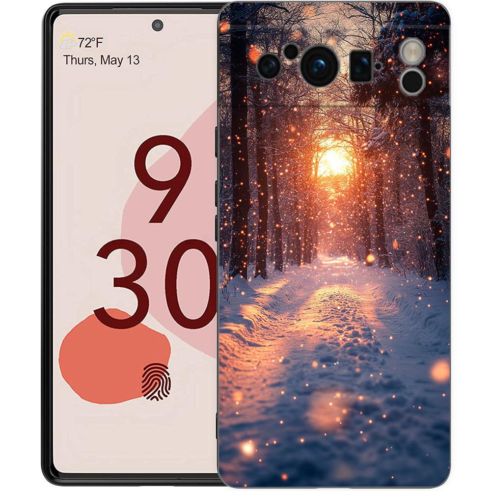 Чехол для телефона Landscape Winter Light Snow для Google Pixel 9 8 9A 8A 7 7A 6 Pro XL 6A 5G Черный Мягкая Задняя Панель Роскошный TPU Чехол