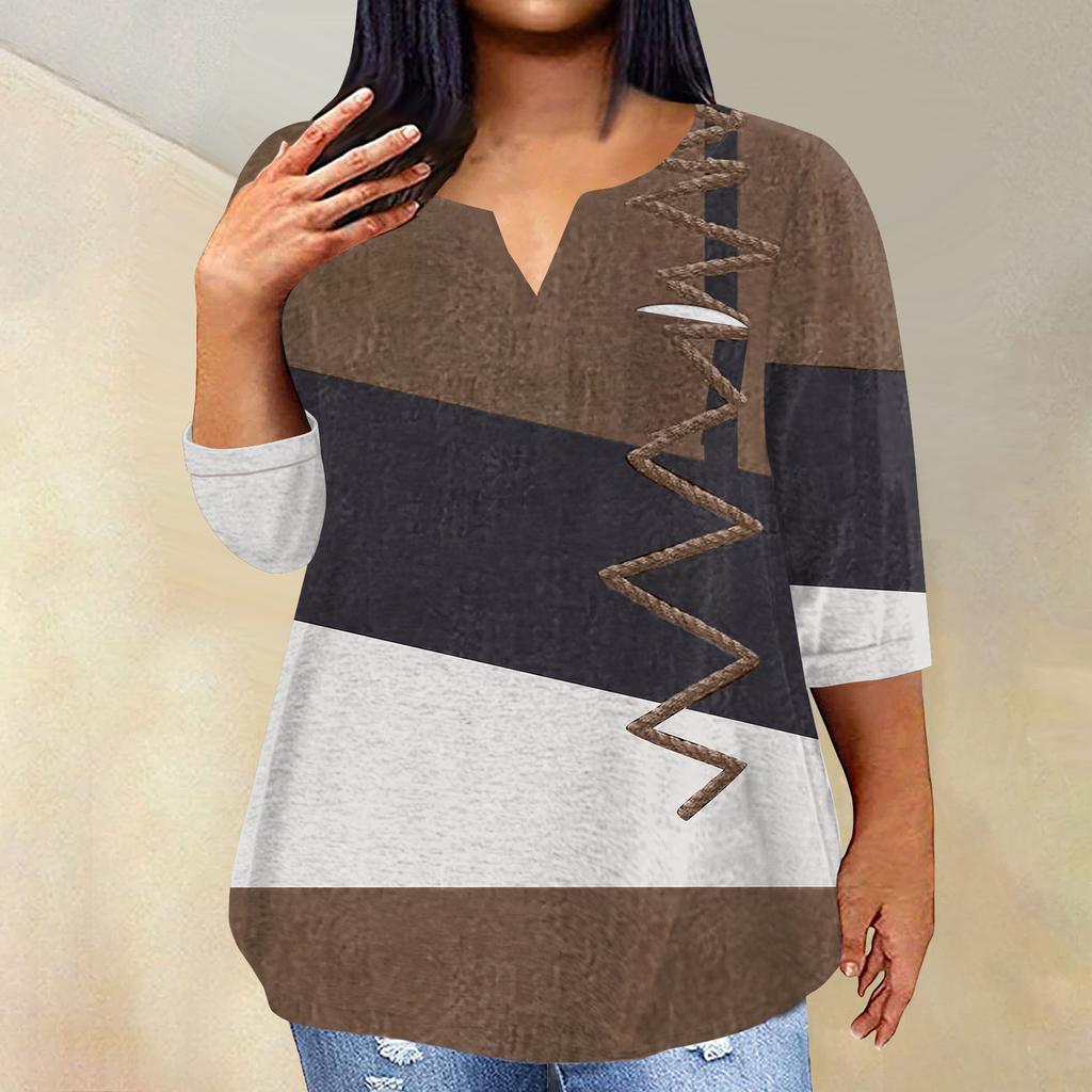 Женский модный повседневный пуловер с рукавами три четверти и V-образным вырезом с принтом, топ с рукавами 4/3