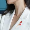 Lady Lapel Brooch Red Tulip Shape Rhinestone Decor Suit Coat Collar Formal Occasion Commute Office Clothes Pin Party Prom Jewelry
