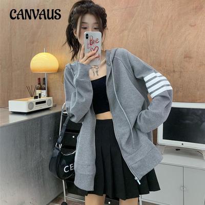 Осенняя женская куртка на молнии больших размеров с капюшоном и свободным топом