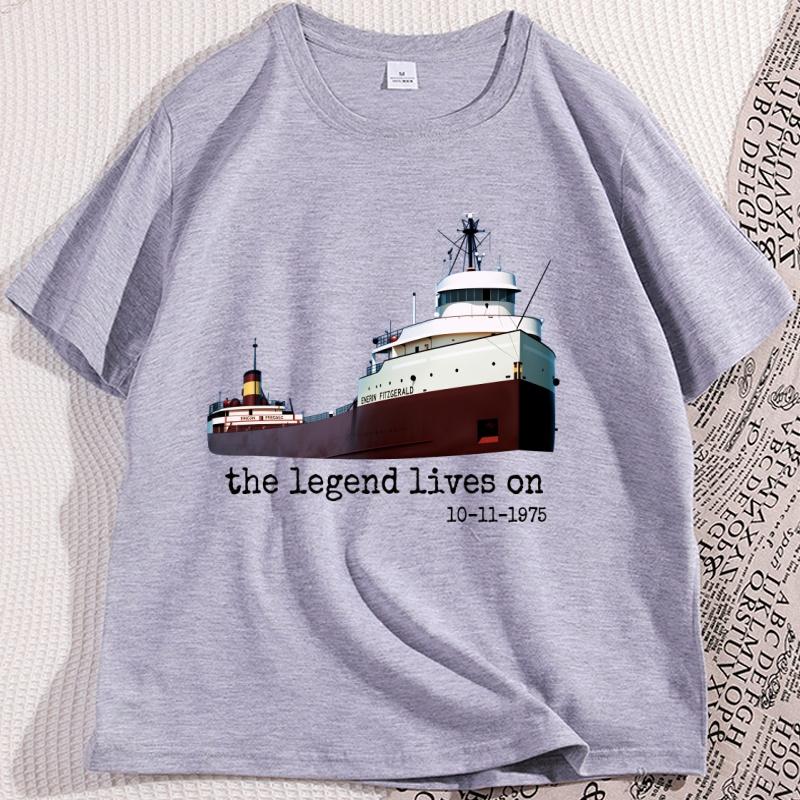 Vintage 1975 Great Lakes Shipwreck T Shirt Casual Cotton Short Sleeve Round Neck Tshirt Streetwear Cotton Comfortable Print Top