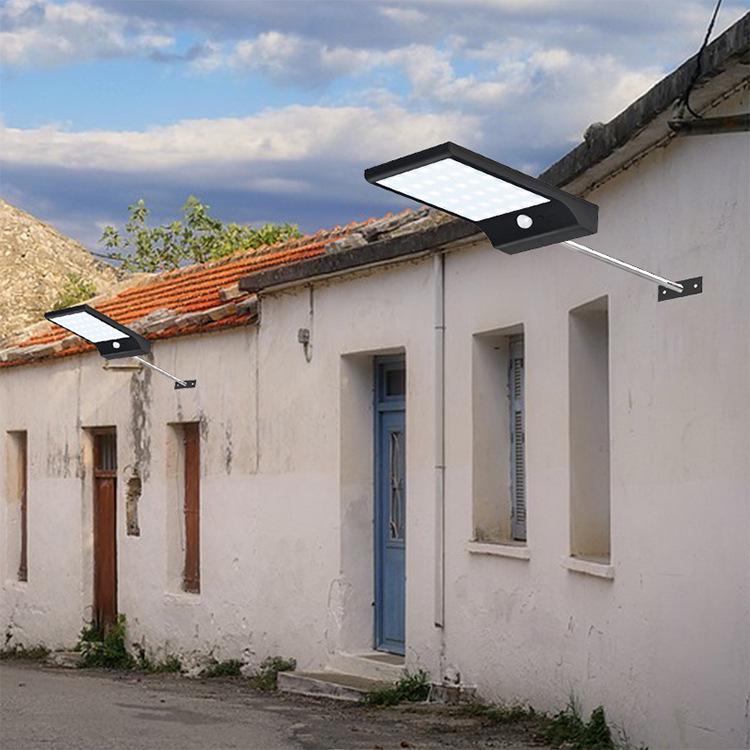 Солнечный настенный светильник, Водонепроницаемый уличный садовый светильник, Ультратонкий черный с опорой и датчиком движения
