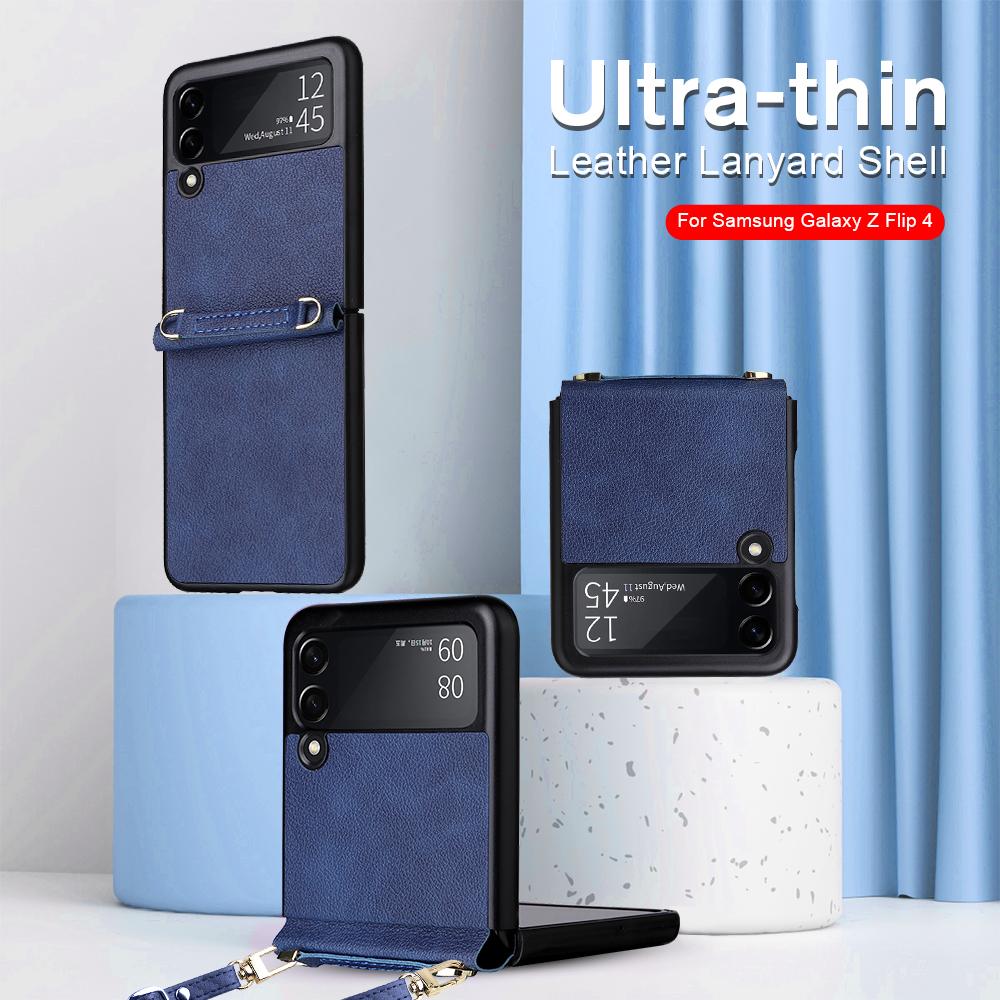 Кожаный чехол с текстурой овчины Sumsung Galaxy Z Flip4, чехол для Samsung Z Flip 4 Flip4, защитный чехол для камеры со шнурком