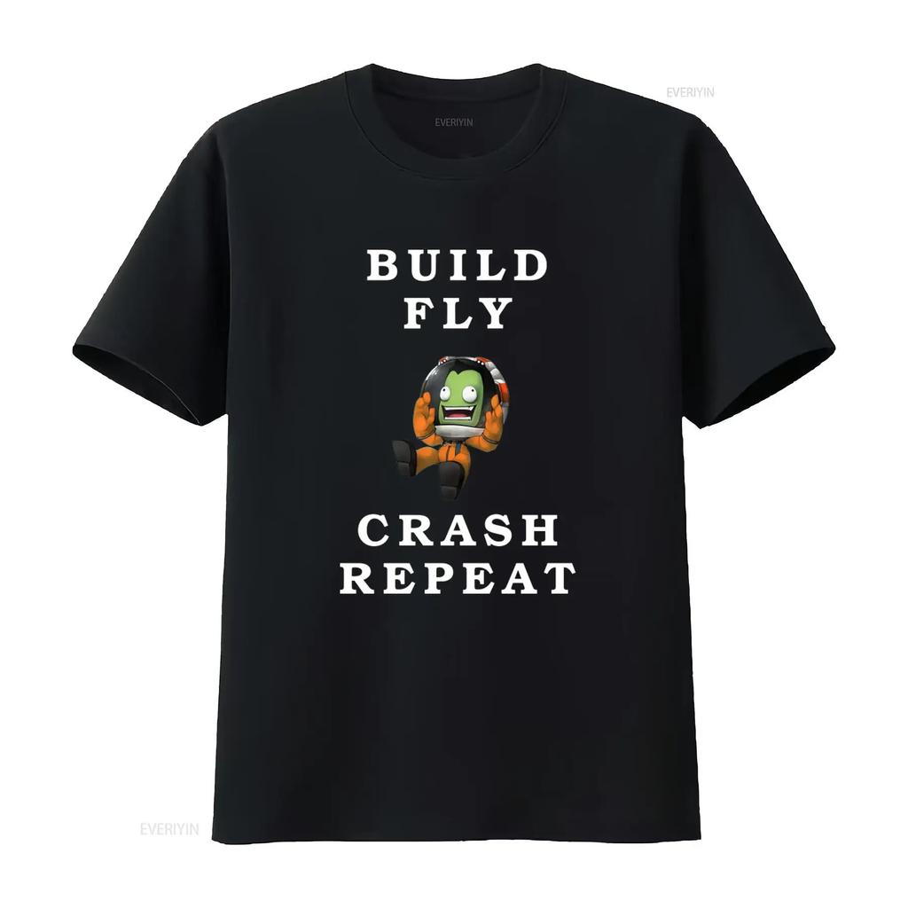 Build Fly Crash Repeat Kerbal Space Program Logo T Shirt for Men S 3XL vintage Washed Comfortable Soft Versatile