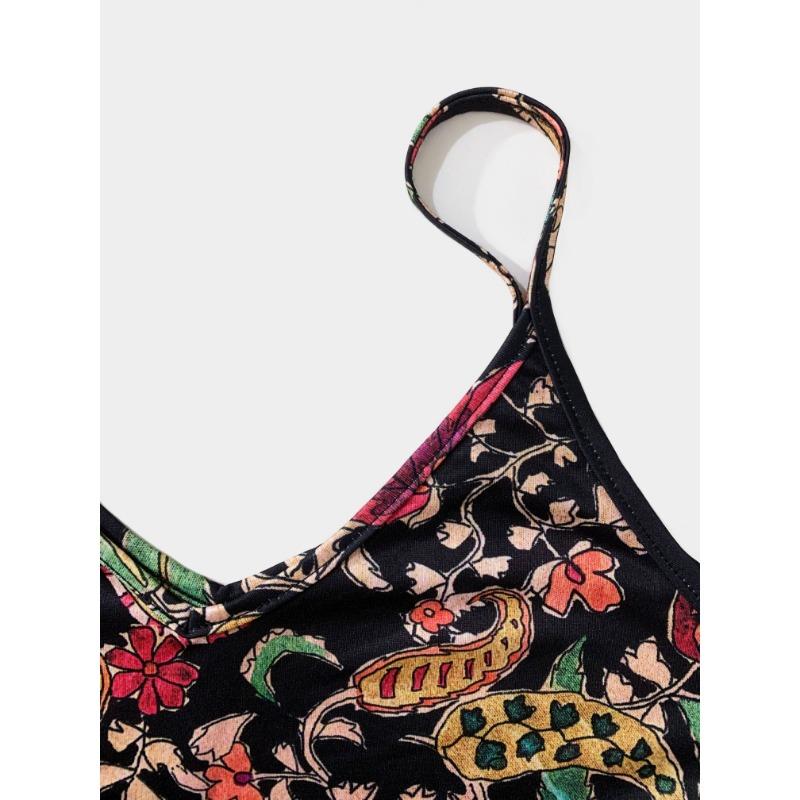 Платье-комбинация с открытой спиной и принтом пейсли, отпускное платье без рукавов с v-образным вырезом, женская одежда