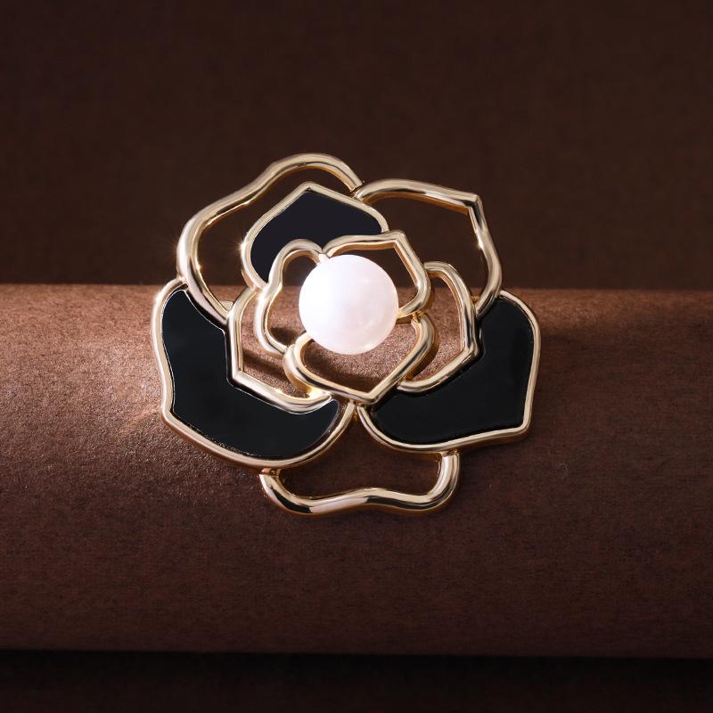 Vintage French Camellia Rose Brooch - Luxury Floral Pin for Women