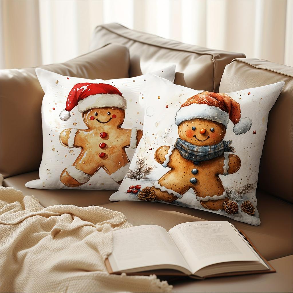 Набор мультяшных подушек в виде рождественского пряничного человечка - Декор для офиса, крыльца, двора, дивана, гостиной, улицы (Без наполнителя)
