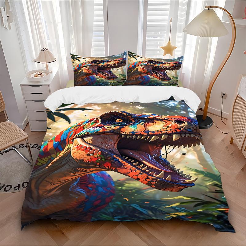 3pcs bedding set Dino Jungle Includes 1 Comforter + 2 Pillowcases, Without Pillow Inserts, Soft Comfortable, Lightweight Breathable, Printed
