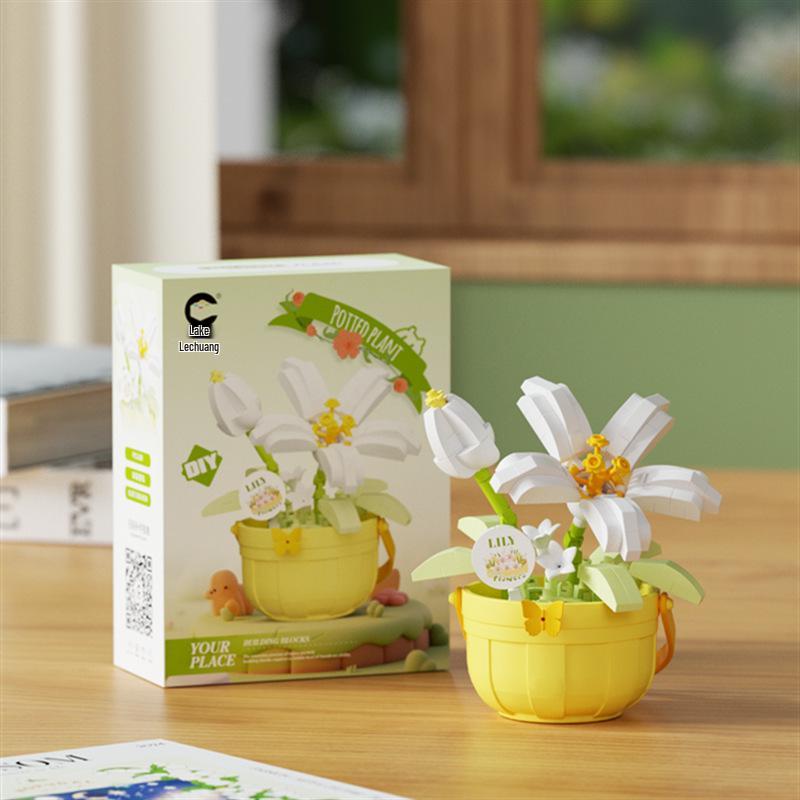 Cross-Border Lego Immortal Flower Basket Building Block Set - Rose Bonsai & Children's Assembly Toy for Teacher's Day Gift