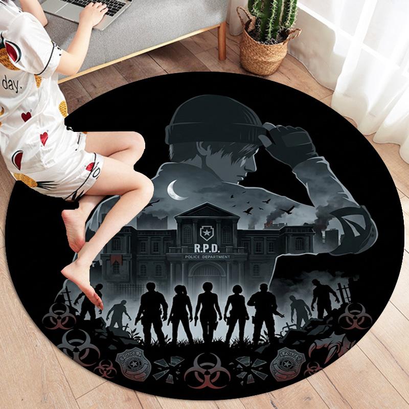 Resident Evil Round Area Rug Carpet Rug For Living Room Bedroom Sofa Playroom Decor Nonslip Floor Mat