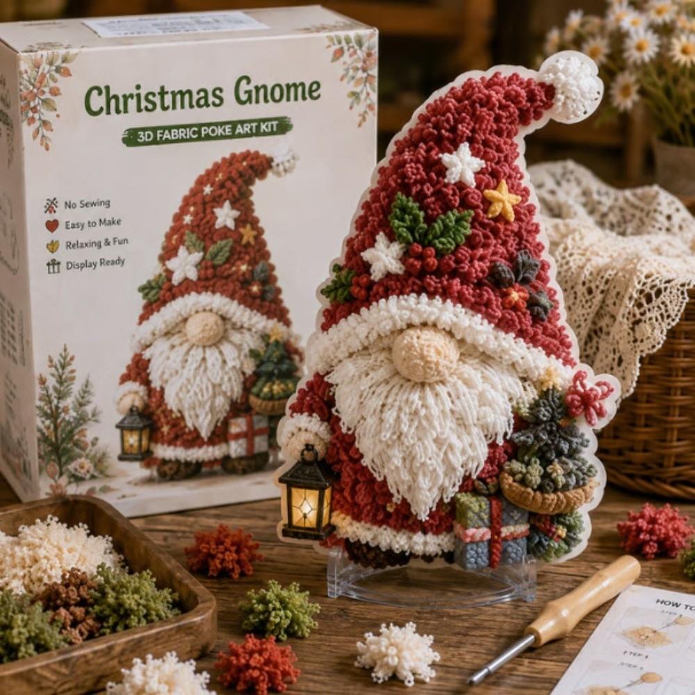 No Sewing Punch Needle Gnome Thick Board 3D Festive Plaque Fabric Poke Art Desk Styling