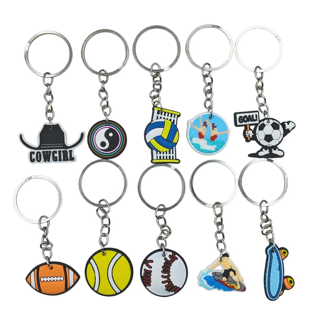 Creative Sports Keychain: Soft PVC Rubber Keyring for Football, Basketball, Volleyball, Rugby Bag Pendant