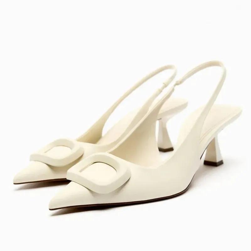 TRAF Woman Animal Patterns High Heels Chic Pointed Slingbacks Stiletto Pumps 2024 Shallow Mouth Leopard Party High Heels Shoes