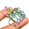Abalone Shell, Peridot Gemstone 925 Silver Plated Jewelry Pendant 1.70"